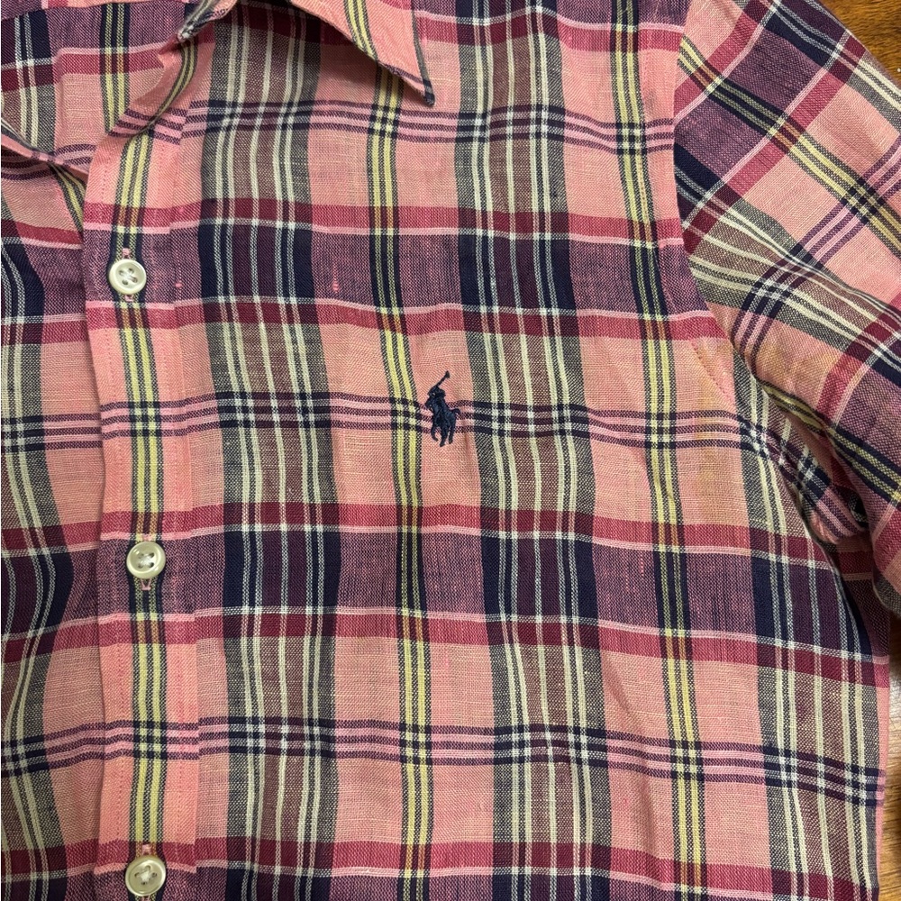 Ralph Lauren Sport women's long-sleeve checkered linen shirt slim fit - size 8 - Picture 5 of 9